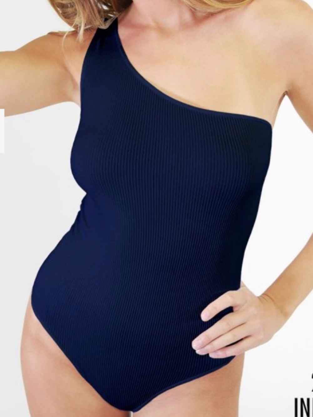Nikibiki One-Shoulder Ribbed Navy Bodysuit